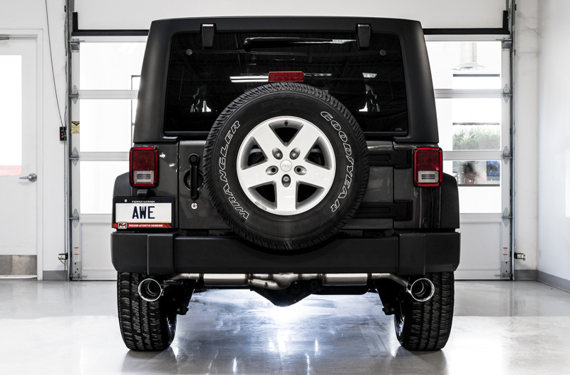 AWE Tuning 07-18 Jeep Wrangler JK/JKU 3.6L Tread Edition Axle-Back Dual Exhaust - Chrome Silver Tips - 3015-32003