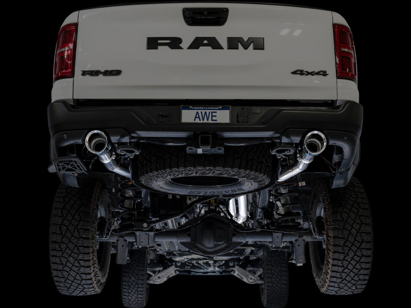 AWE Tuning 2025+ RAM 1500 RHO 3.0 I6 TT 0FG Dual Rear Exit Catback Exhaust - Chrome Silver Tips - 3015-32630 Photo - Mounted