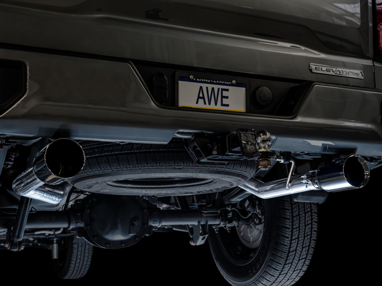 AWE Exhaust 0FG Catback Exhaust Split Rear Exit w. Black Dual Tips - 19-24 Silverado & Sierra 5.3L