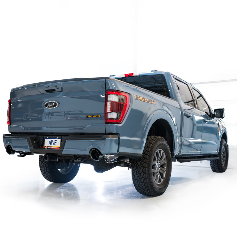AWE Tuning 2021+ Ford F-150 Tremor (w/ Bumper Cutouts) 0FG Resonated Catback - Diamond Black Tips - 3015-33402