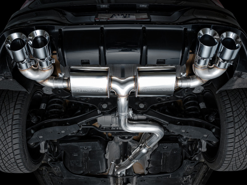 AWE MK8 Volkswagen Golf R 3in Touring Edition Quad Exhaust - Chrome Silver Tips - 3015-42658