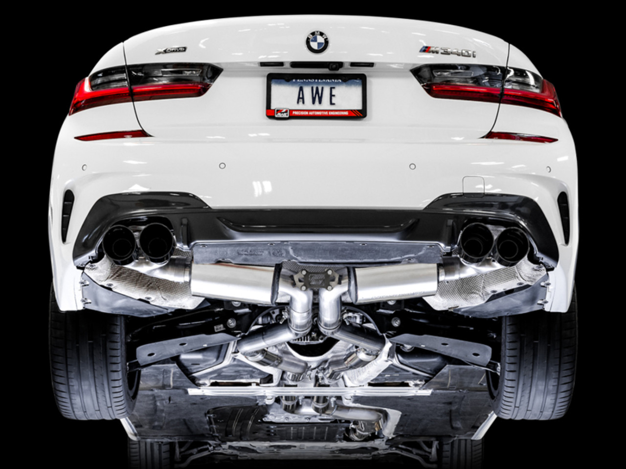 AWE Tuning 2019+ BMW M340i (G20) Resonated Touring Edition Exhaust - Quad Diamond Black Tips - 3015-43158