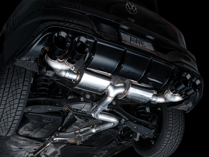 AWE MK8 Volkswagen Golf R 3in Touring Edition Quad Exhaust - Diamond Black Tips - 3015-43658