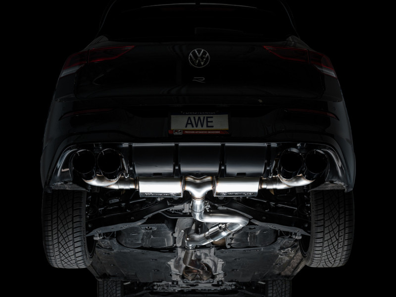 AWE MK8 Volkswagen Golf R 3in Touring Edition Quad Exhaust - Diamond Black Tips - 3015-43658