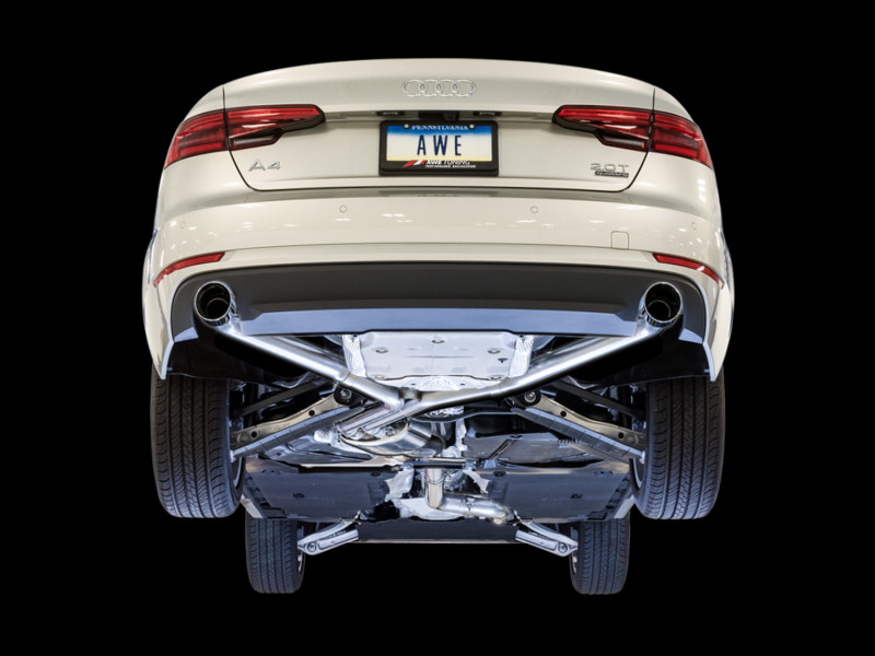 AWE Tuning Audi B9 A4 Track Edition Exhaust Dual Outlet - Chrome Silver Tips (Includes DP) - 3020-32024