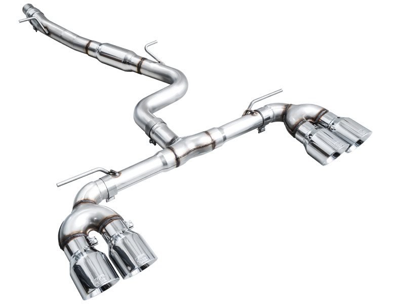 AWE MK8 Volkswagen Golf R 3in Track Edition Quad Exhaust - Chrome Silver Tips - 3020-42658