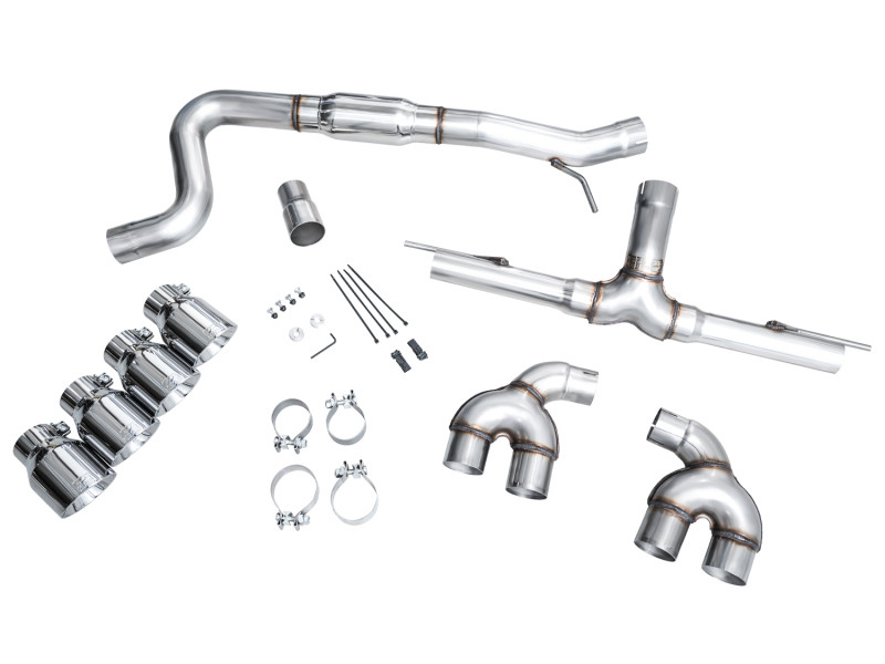 AWE MK8 Volkswagen Golf R 3in Track Edition Quad Exhaust - Chrome Silver Tips - 3020-42658