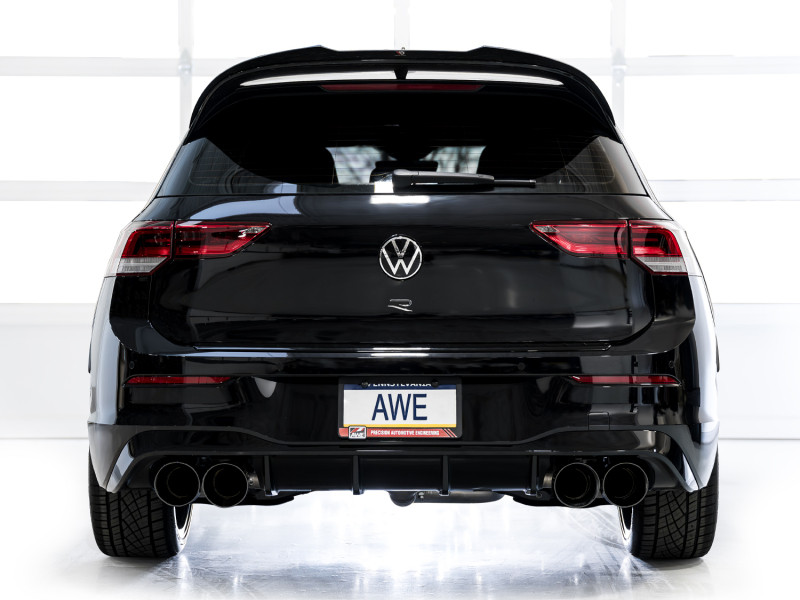 AWE MK8 Volkswagen Golf R 3in Track Edition Quad Exhaust - Diamond Black Tips - 3020-43658