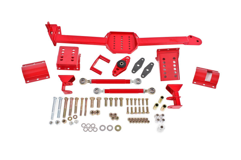 BMR 05-14 S197 Mustang Body Mount Watts Link Rod End/Poly w/ Adj. Axle Clamps - Red - WL006R