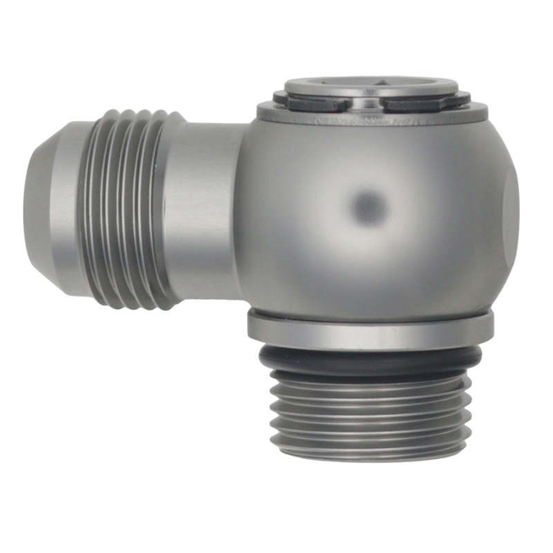 DeatschWerks 10AN ORB Male to 10AN Male Flare Low Profile 90-Degree Swivel - Anodized DW Titanium - 6-02-0417