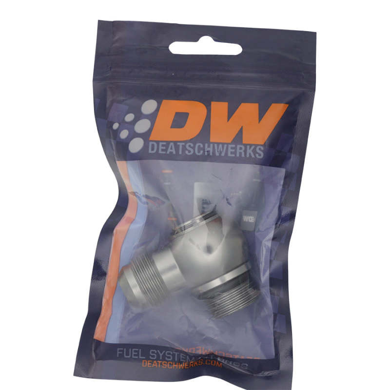 DeatschWerks 10AN ORB Male to 10AN Male Flare Low Profile 90-Degree Swivel - Anodized DW Titanium - 6-02-0417