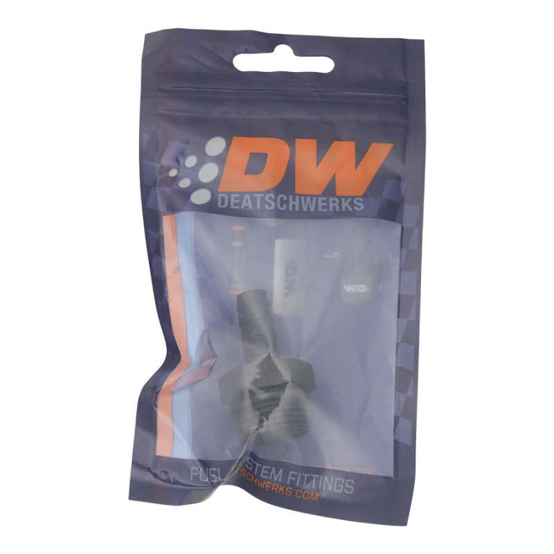 DeatschWerks 10AN ORB Male to 3/8in Male Triple Barb Fitting (Incl O-Ring) - Anodized Matte Black - 6-02-0517-B