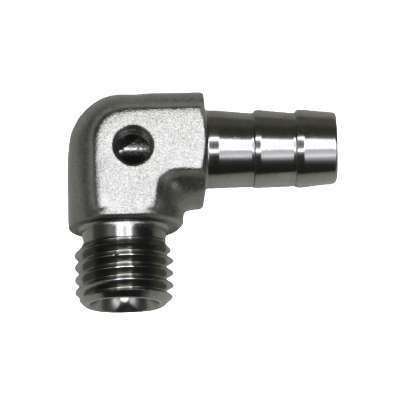 DeatschWerks Metric M12 to 3/8in Hose Barb 90-Degree Fitting w/ Venturi Port - Anodized DW Titanium - 6-02-0650