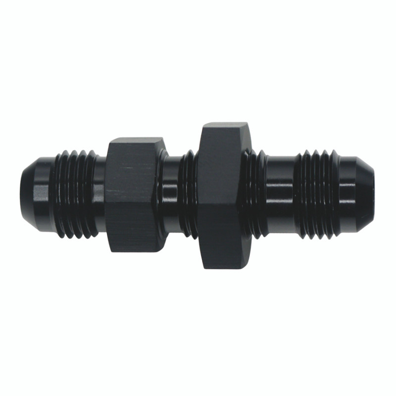 DeatschWerks 6AN Male Flare to 6AN Male Flare Bulkhead Adapter (Incl Nut) - Anodized Matte Black - 6-02-0708-B