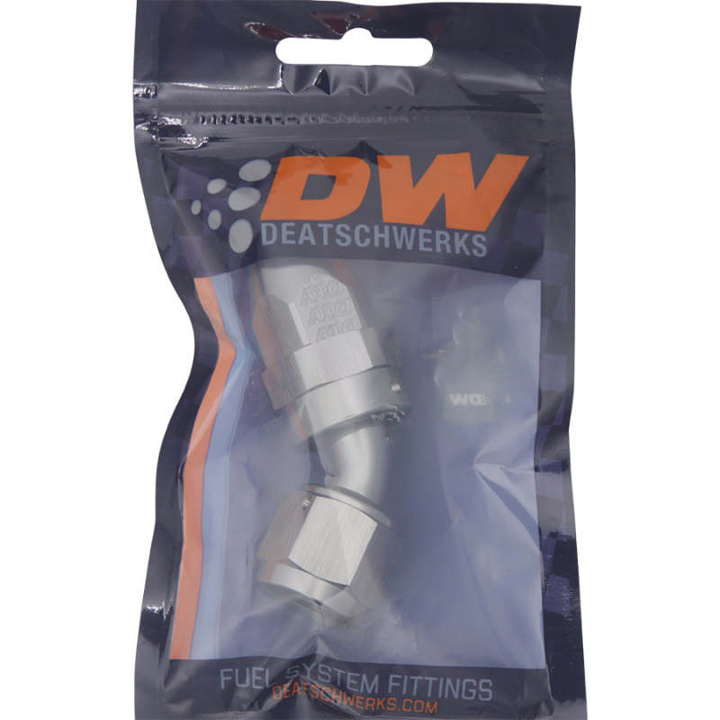 DeatschWerks 8AN Female Swivel 45-Degree Hose End PTFE (Incl. 1 Olive Insert) - 6-02-0855