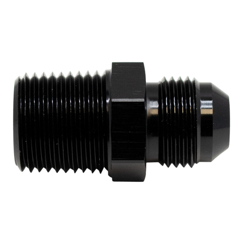 DeatschWerks 8AN Male Flare to 1/2in Male NPT Adapter - Anodized Matte Black - 6-02-0906-B
