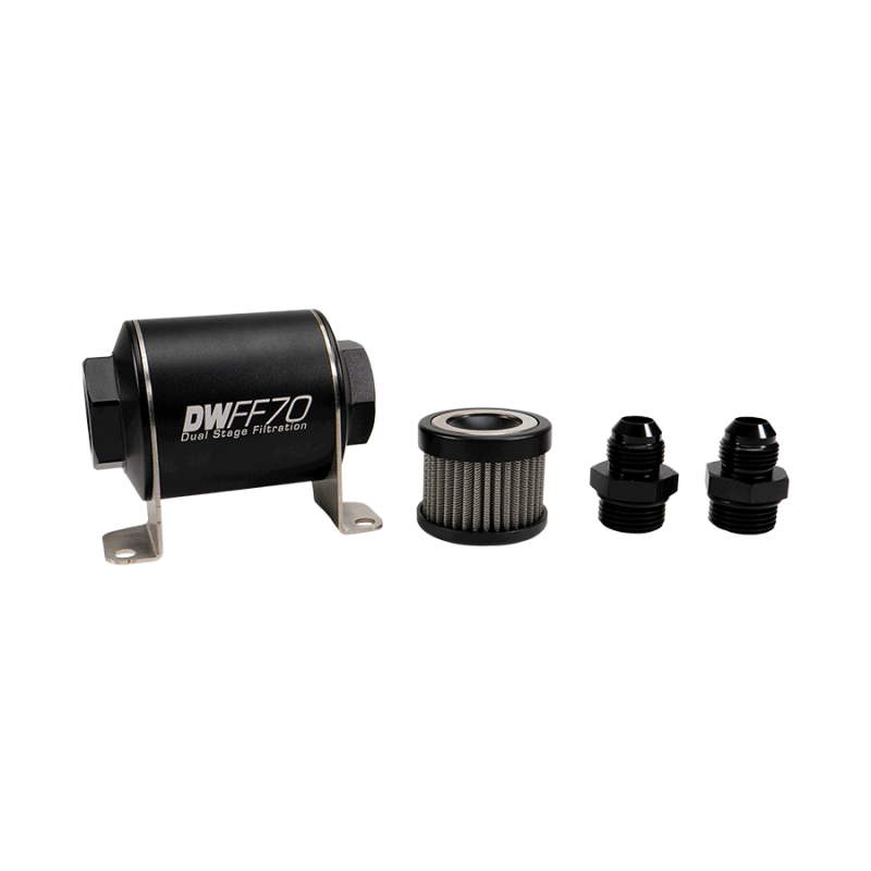 DeatschWerks Stainless Steel 8AN 100 Micron Universal Inline Fuel Filter Housing Kit (70mm) - 8-03-070-100K-8