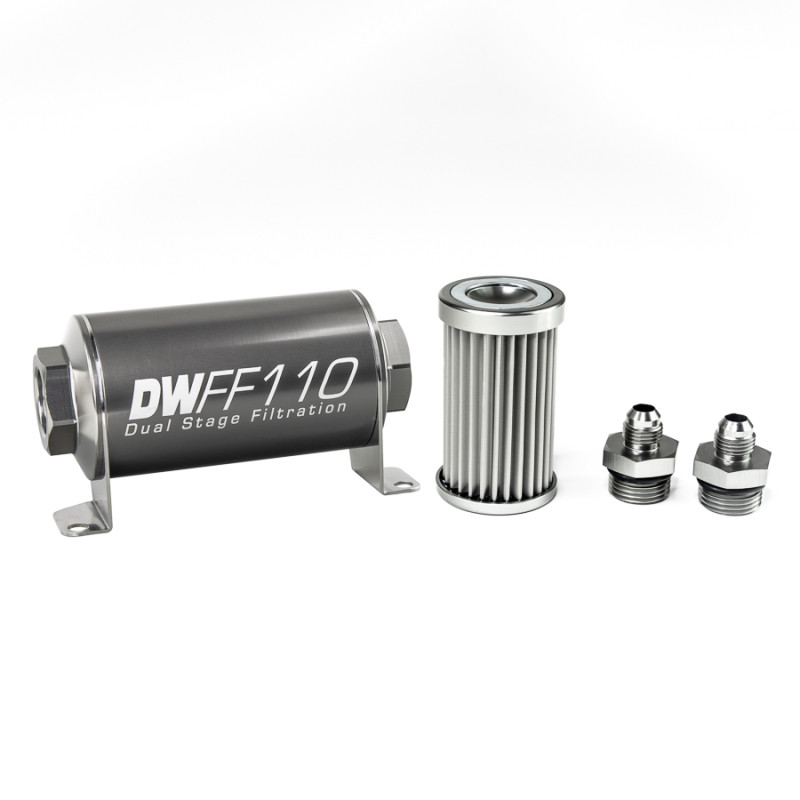 DeatschWerks Stainless Steel 6AN 5 Micron Universal Inline Fuel Filter Housing Kit (110mm) - 8-03-110-005K-6