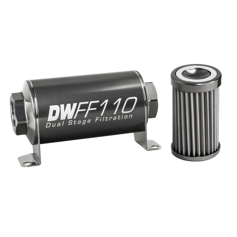 DeatschWerks Stainless Steel 8AN 40 Micron Universal Inline Fuel Filter Housing Kit (110mm) - 8-03-110-040K