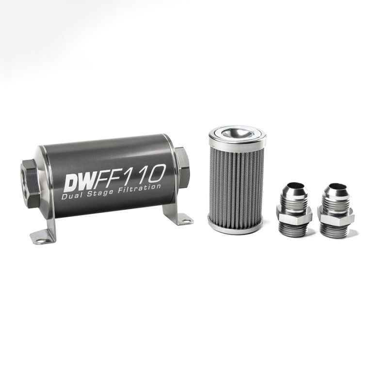 DeatschWerks Stainless Steel 10AN 100 Micron Universal Inline Fuel Filter Housing Kit (110mm) - 8-03-110-100K-10