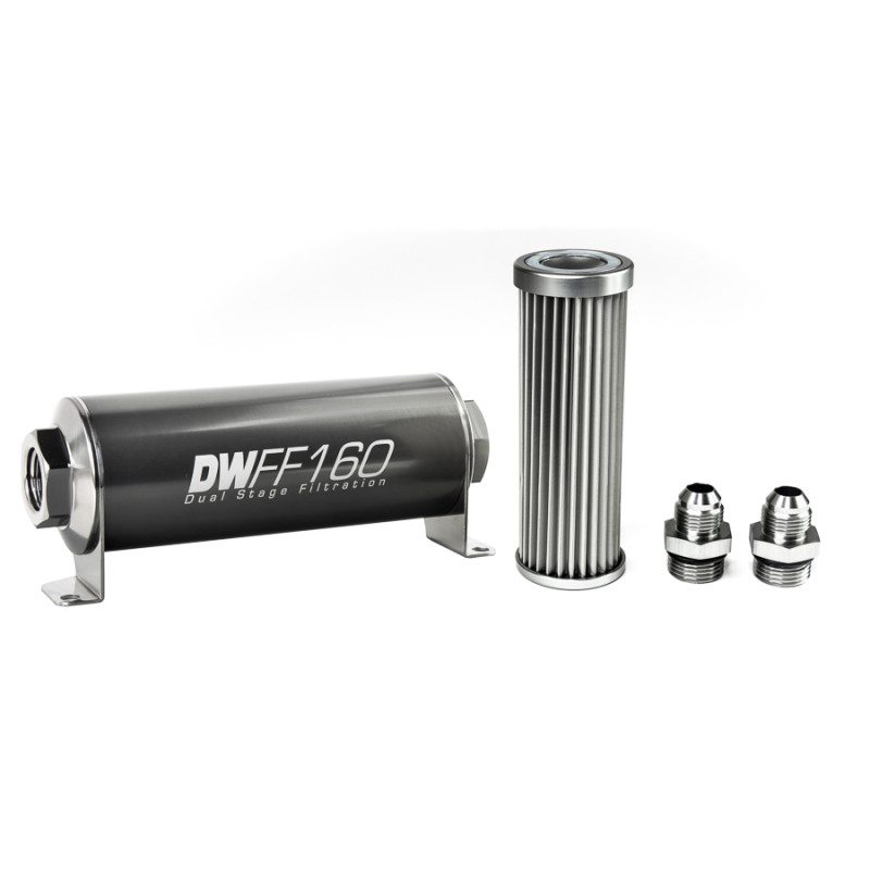 DeatschWerks Stainless Steel 8AN 5 Micron Universal Inline Fuel Filter Housing Kit (160mm) - 8-03-160-005K-8