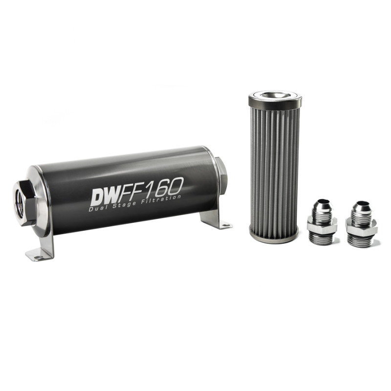 DeatschWerks Stainless Steel 8AN 40 Micron Universal Inline Fuel Filter Housing Kit (160mm) - 8-03-160-040K-8