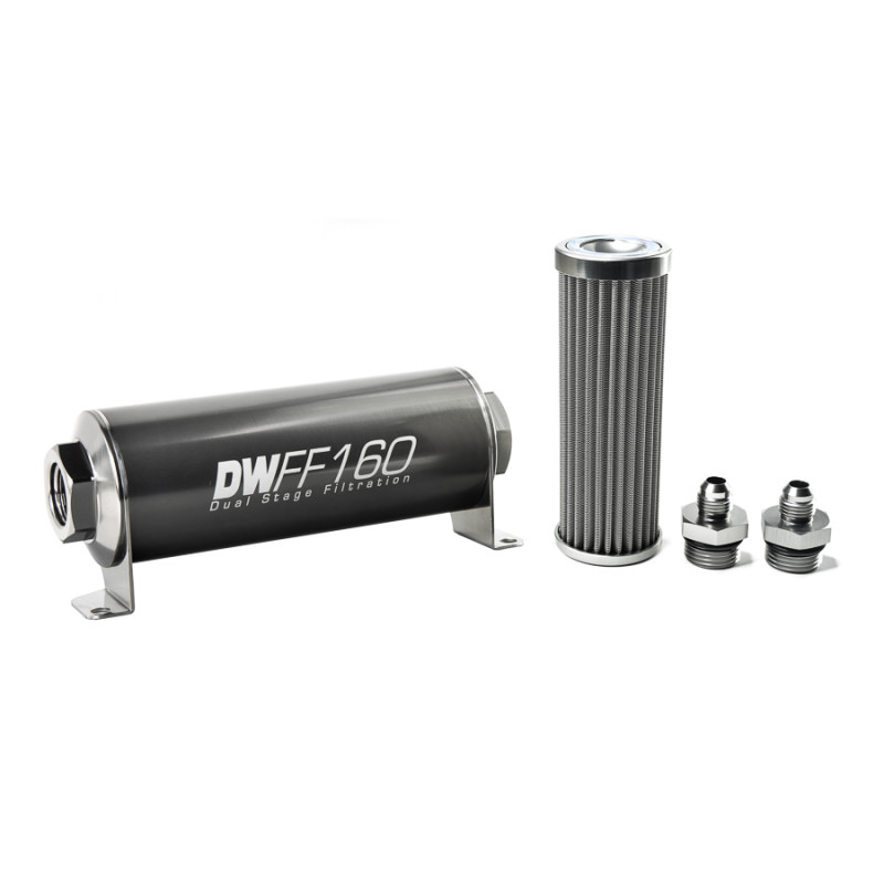 DeatschWerks Stainless Steel 6AN 100 Micron Universal Inline Fuel Filter Housing Kit (160mm) - 8-03-160-100K-6