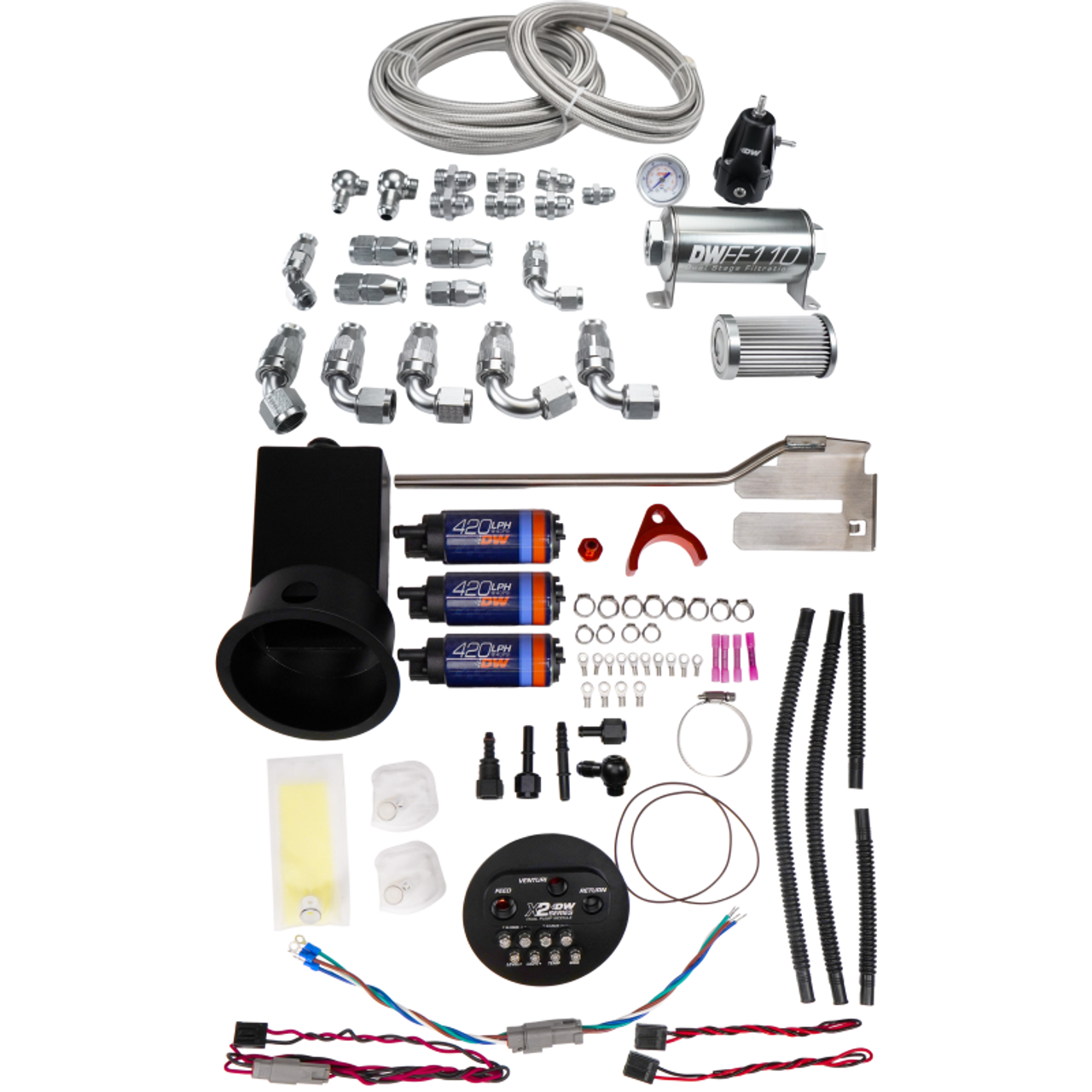 DeatschWerks 94-02 Nissan Silvia and Skyline X2 Surge Module with DW420 Pumps and PTFE Plumbing Kit - 9-421-625-7022