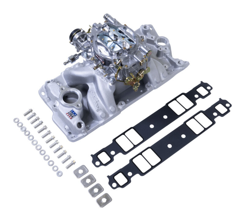 Edelbrock Manifold and Carb Kit Performer RPM Air-Gap SBC 1957-1986 Natural Finish - 2004