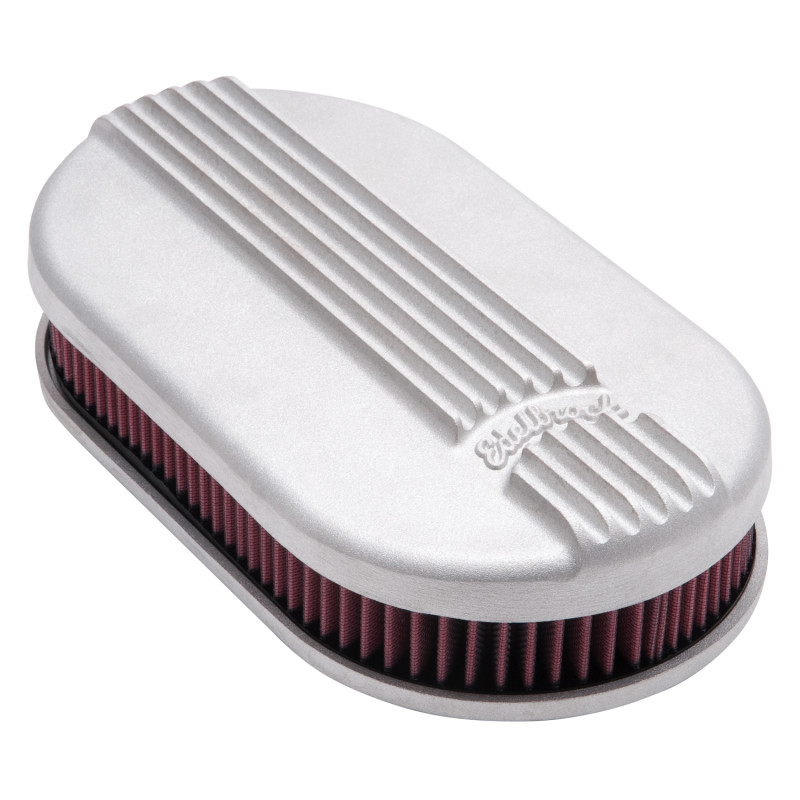 Edelbrock Air Cleaner Classic Series Oval Aluminum Top Cloth Element 17 5In X 9 35In X 3 9In Satin - 41159
