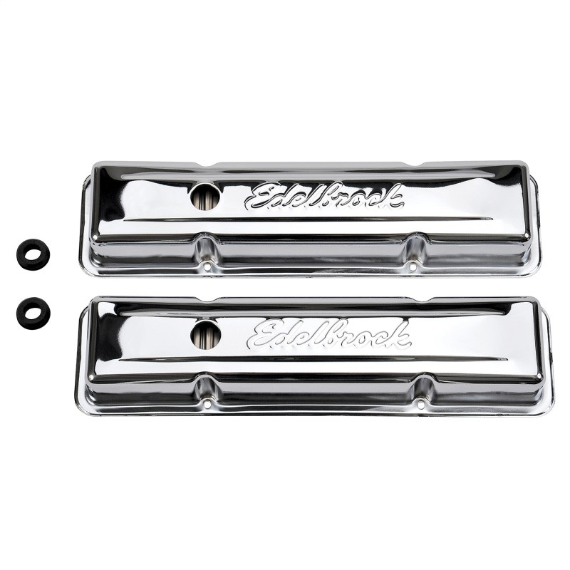 Edelbrock Valve Cover Signature Series Chevrolet 1959-1986 262-400 CI V8 Low Chrome - 4449