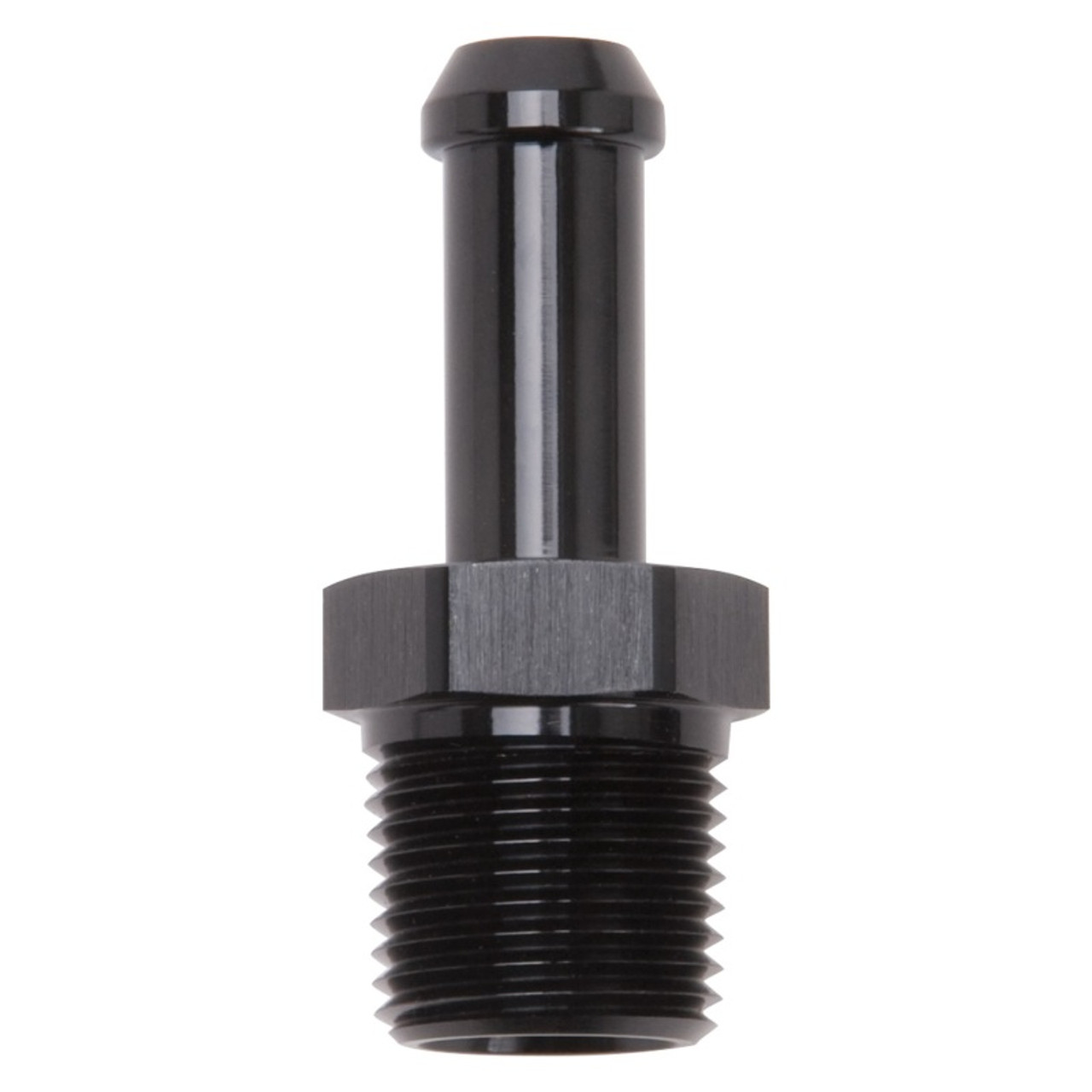Edelbrock Hose End Straight 3/8In NPT to 3/8In Barb Black Anodize - 8117