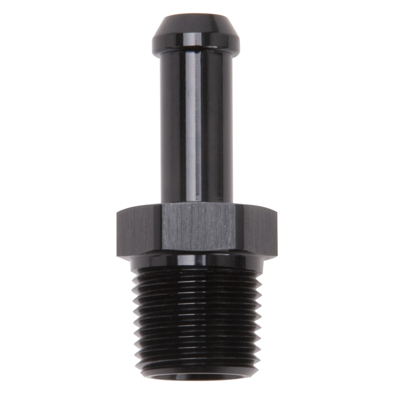 Edelbrock Hose End Straight 3/8In NPT to 3/8In Barb Black Anodize - 8117