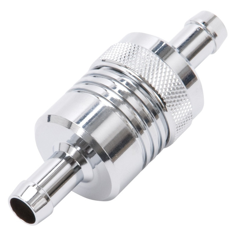 Edelbrock Fuel Filter Aluminum 3In X 01/ 1/8In 3/8In Inlet/Outlet Chrome - 8136