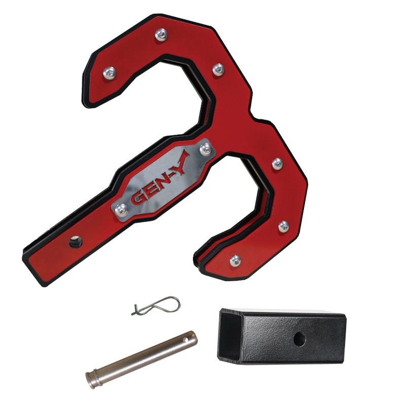 Gen-Y Hulk 2.0 16K Tow Hook 2in Shank w/GH-009 Reducer Sleeve/GH-099 Pin/GH-011 Clip - Black/Red - GH-0071-R
