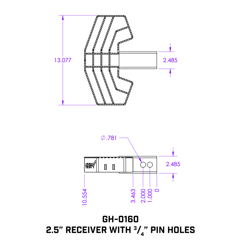 Gen-Y 2.5in Shank 3/4in Pin Holes Only Compatible w/32K Mega-Duty 500lb Capacity Serrated Hitch Step - GH-0160