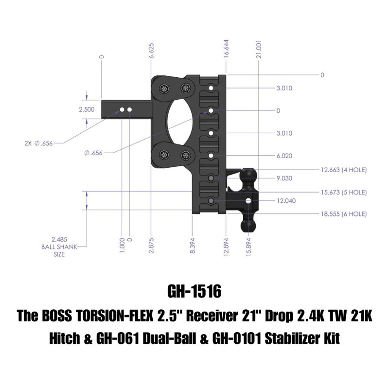 Gen-Y The Boss Torsion-Flex 2.5in Receiver 21in Drop Hitch w/GH-061 Dual-Ball/Stabilizer Kit - GH-1516