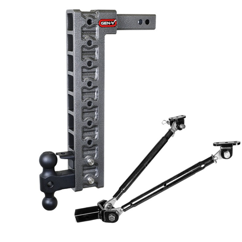 Gen-Y Mega Duty 2in Shank 20in Drop 10K Hitch w/Dual-Ball/Pintle Lock/Stabilizer Kit - GH-329