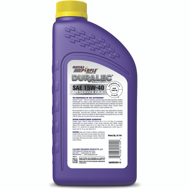 Royal Purple Duralec Super Diesel 15W-40 CK-4 Motor Oil - 1 Quart - 06154