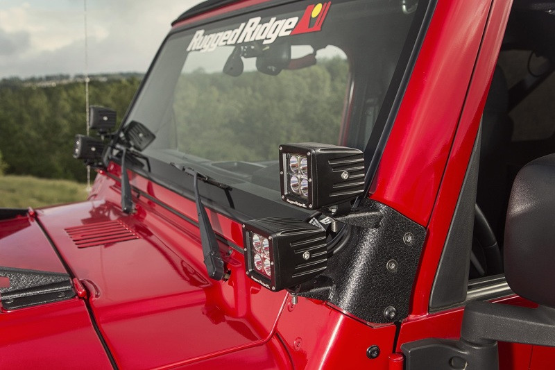 Rugged Ridge 97-06 Jeep Wrangler TJ/LJ 3in Square Dual A-Pillar LED Kit - 11232.38