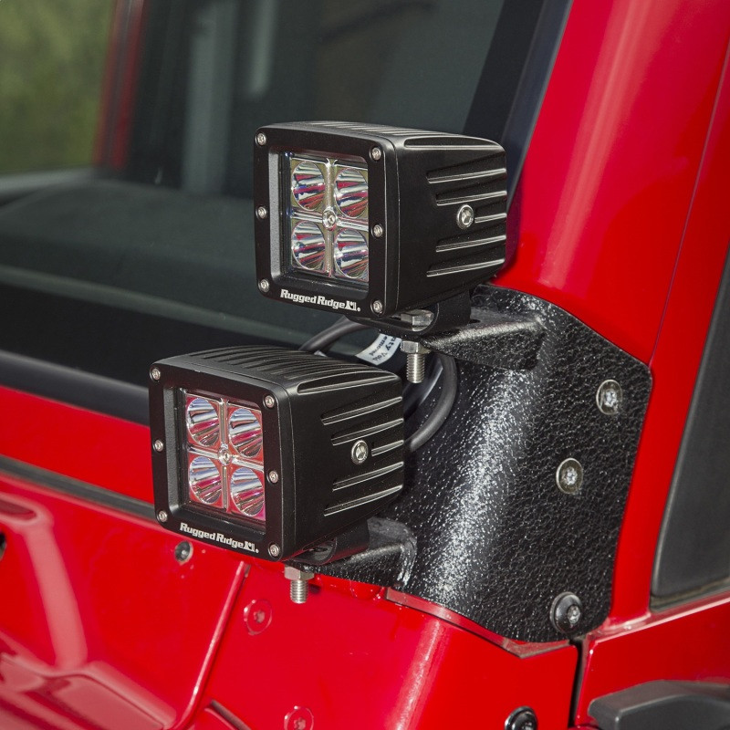 Rugged Ridge 97-06 Jeep Wrangler TJ/LJ 3in Square Dual A-Pillar LED Kit - 11232.38