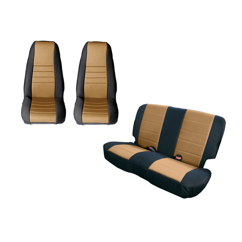 Rugged Ridge Seat Cover Kit Black/Tan 80-90 Jeep CJ/YJ - 13290.04