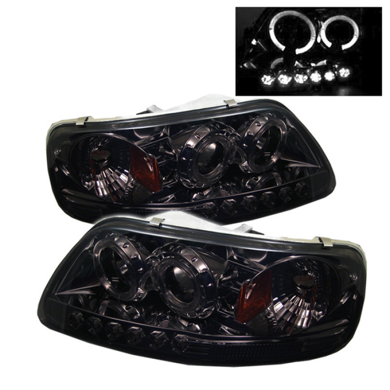 Spyder Ford F150 97-03 Projector - LED Halo Amber Reflector LED Smke PRO-YD-FF15097-1P-AM-SMC - 5010285