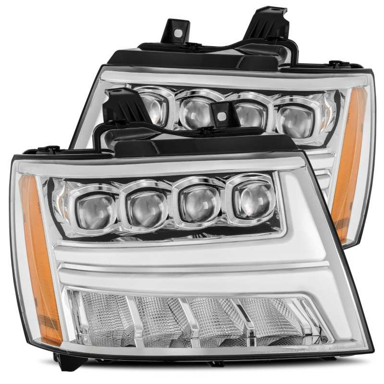 AlphaRex 07-13 Chevy Avalanche NOVA LED Proj Headlights Plank Style Design Chrome w/Activ Light/DRL - 880286