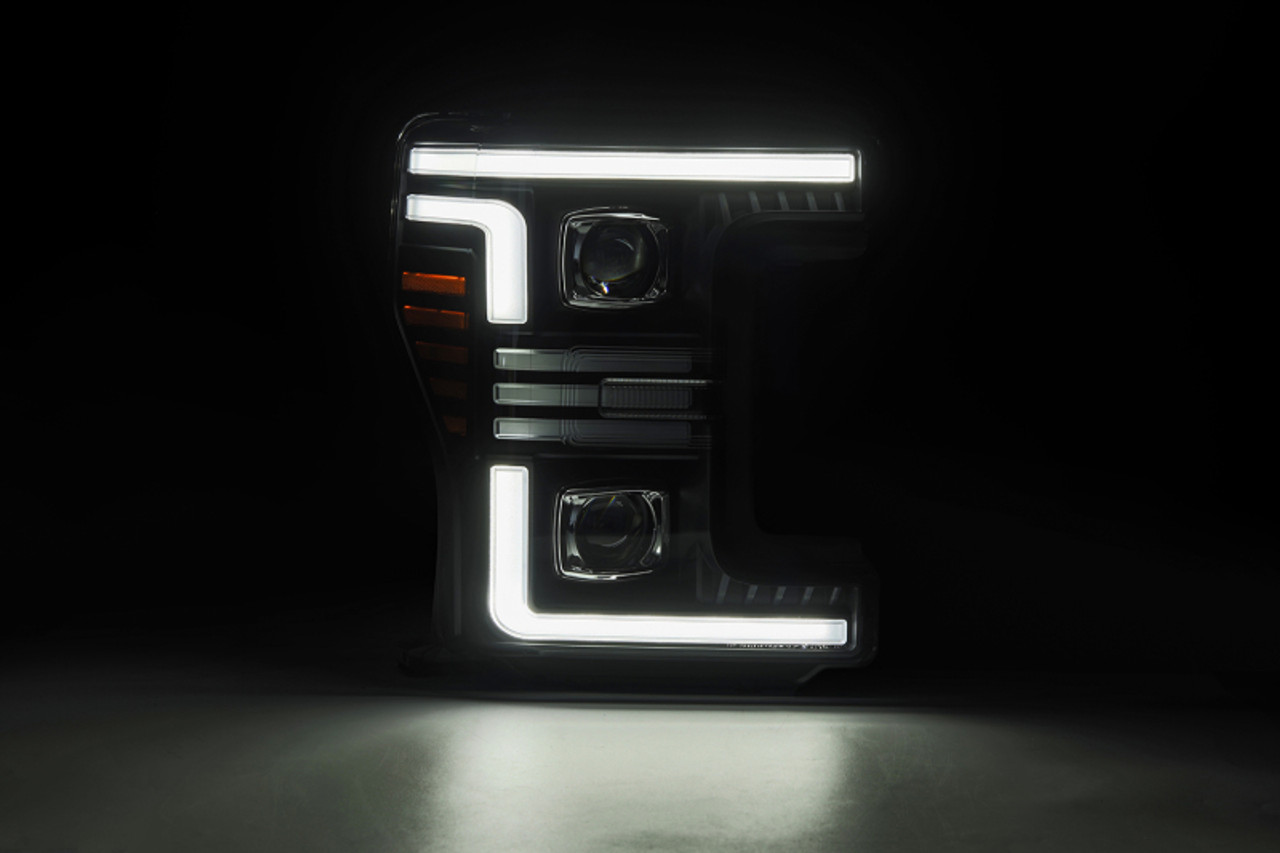 AlphaRex 17-19 Ford F-250/350/450/550  Super Duty PRO-Series Proj Headlights Black w/SeqSig & DRL - 880321