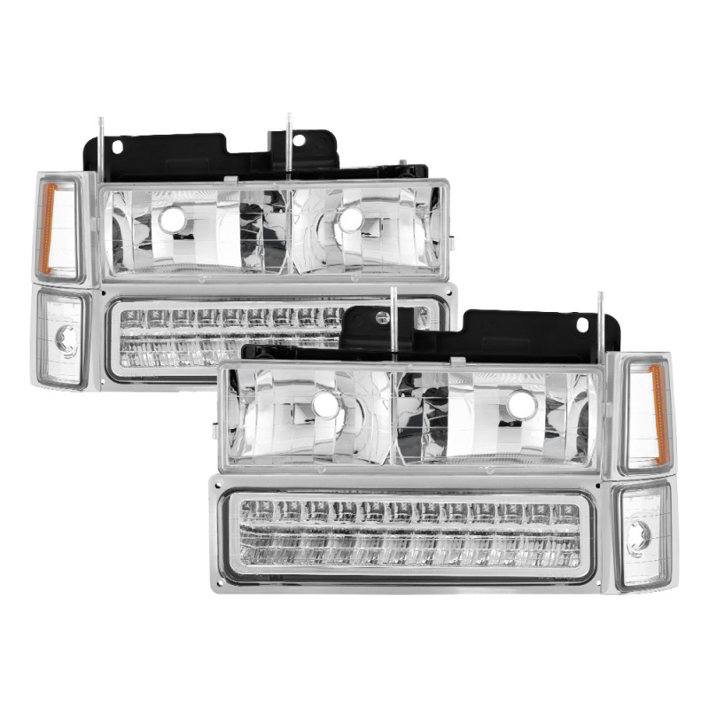 xTune 92-94 Blazer Full Size Corner/LED Bumper Headlights Chrome HD-JH-CCK88-LED-AM-C-SET - 5069559