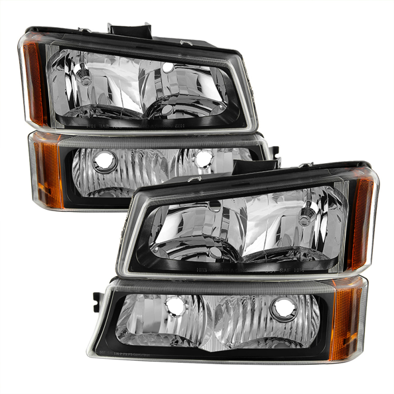 xTune Chevy Silverado 2500HD 03-06 Crystal Headlights w/ Bumper Lights Black HD-JH-CSIL03-AM-BK-SET - 5069801