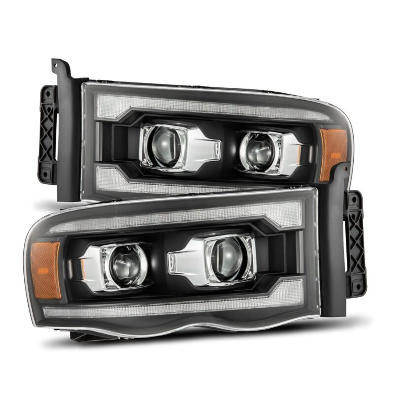 AlphaRex 02-05 Dodge Ram 1500 PRO-Series Projector Headlights Plank Style Black w/Seq Signal - 880570 Photo - Primary