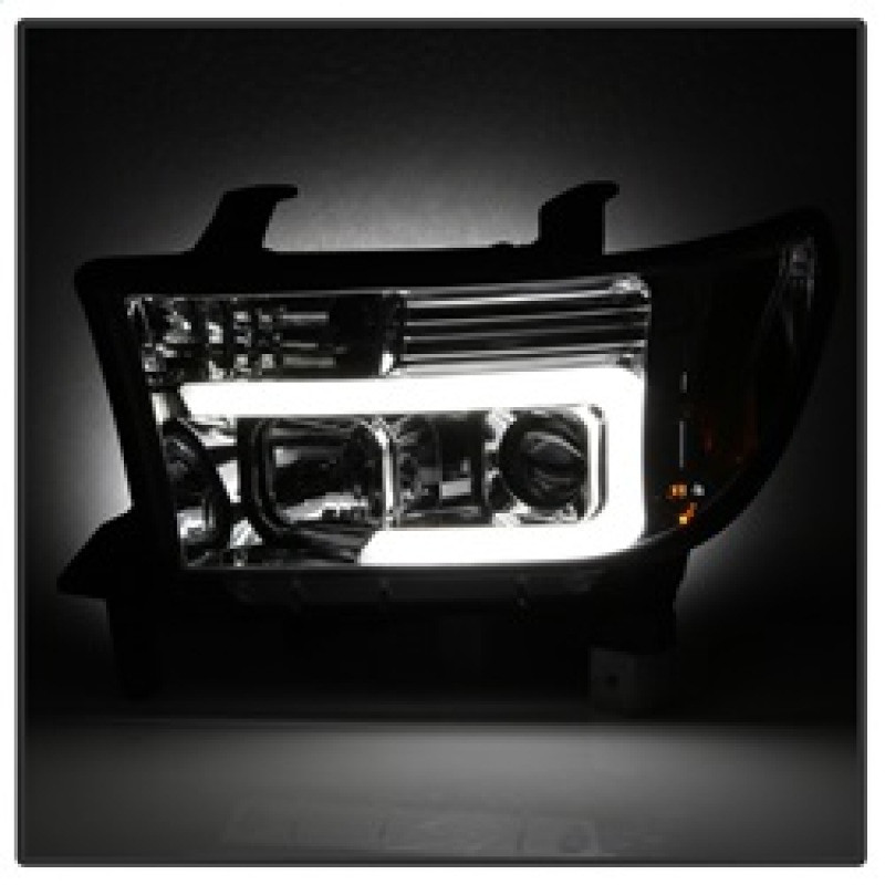 Spyder 07-13 Toyota Tundra V2 Light Bar DRL Projector Headlights - Chrome (PRO-YD-TTU07V2-LB-C) - 5084651