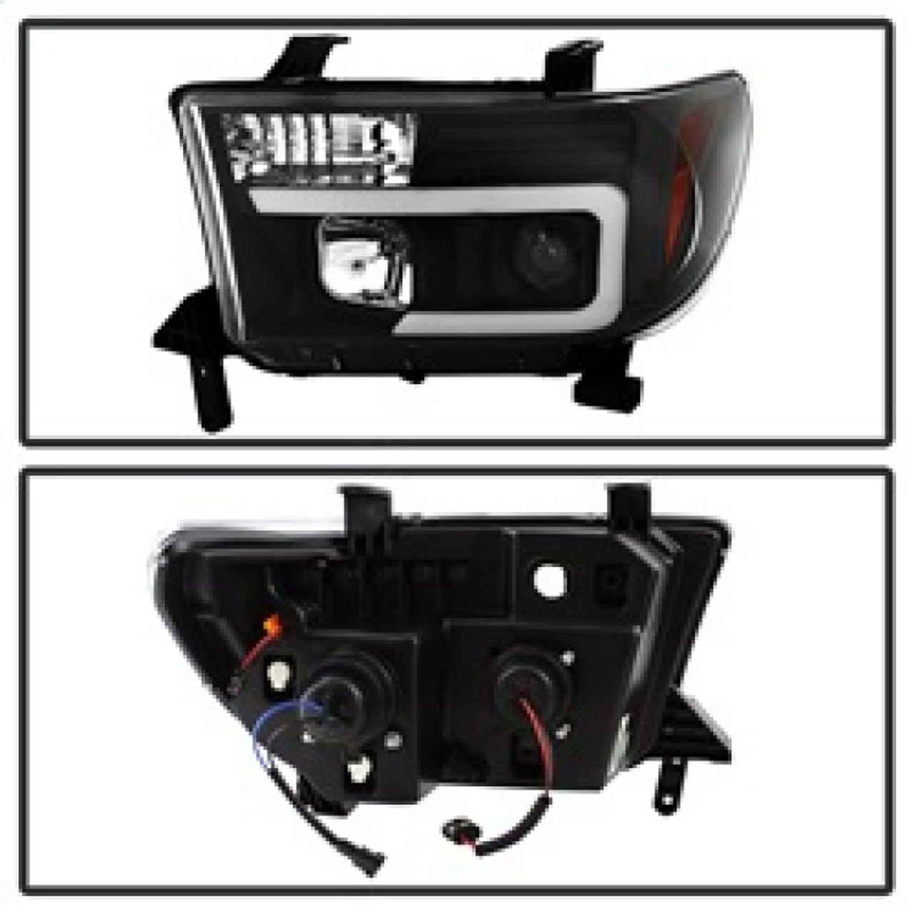 Spyder 08-13 Toyota Sequoia Projector Headlights - Light Bar DRL - Black PRO-YD-TTU07V2-LB-BK - 5085344